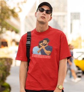 When It Comes To Friendship Red Round Neck Cotton Half Sleeved Men T-Shirt with Printed Graphics