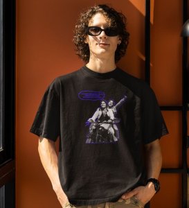 Ye Dostiiii!!!! Black Round Neck Cotton Half Sleeved Men T-Shirt with Printed Graphics