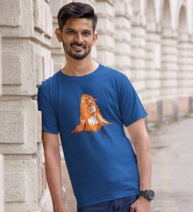 Adiyogi Blue Round Neck Cotton Half Sleeved Men T-Shirt with Printed Graphics