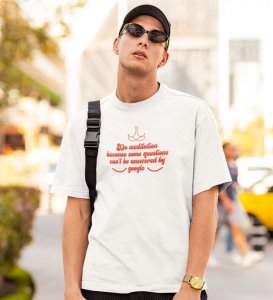 Do Meditation White Round Neck Cotton Half Sleeved Men T-Shirt with Printed Graphics