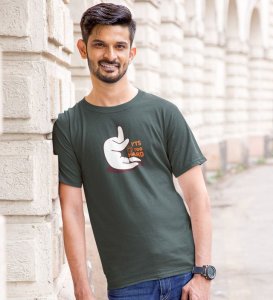 It's Too Hard! Green Round Neck Cotton Half Sleeved Men T-Shirt with Printed Graphics