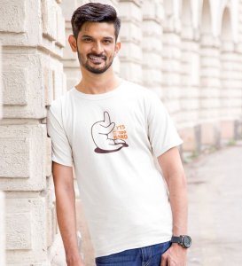 It's Too Hard! White Round Neck Cotton Half Sleeved Men T-Shirt with Printed Graphics