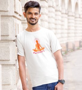 Just Yoga White Round Neck Cotton Half Sleeved Men T-Shirt with Printed Graphics
