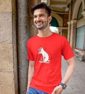 Keep Calm And Do Yoga Red Round Neck Cotton Half Sleeved Men T-Shirt with Printed Graphics