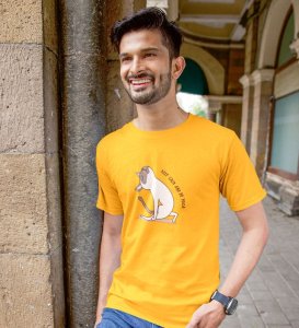 Keep Calm And Do Yoga Yellow Round Neck Cotton Half Sleeved Men T-Shirt with Printed Graphics