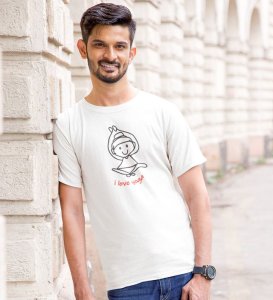 Love For Yoga White Round Neck Cotton Half Sleeved Men T-Shirt with Printed Graphics