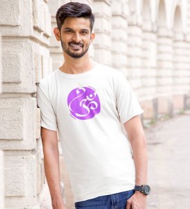 Om! White Round Neck Cotton Half Sleeved Men T-Shirt with Printed Graphics