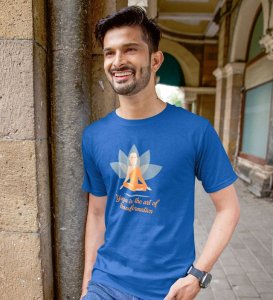 Self Transformation Blue Round Neck Cotton Half Sleeved Men T-Shirt with Printed Graphics