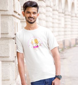 Song Of The Soul White Round Neck Cotton Half Sleeved Men T-Shirt with Printed Graphics