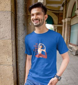 Stretch Into Happiness Blue Round Neck Cotton Half Sleeved Men T-Shirt with Printed Graphics