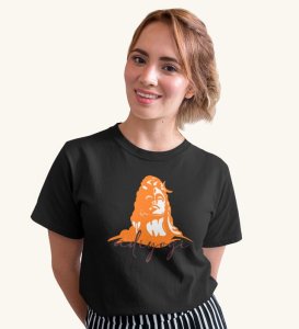 Adiyogi Black Round Neck Cotton Half Sleeved WomenT-Shirt with Printed Graphics