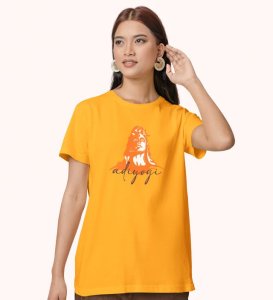 Adiyogi Yellow Round Neck Cotton Half Sleeved Women T-Shirt with Printed Graphics