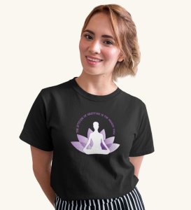 Attitude Of Gratitude Black Round Neck Cotton Half Sleeved WomenT-Shirt with Printed Graphics