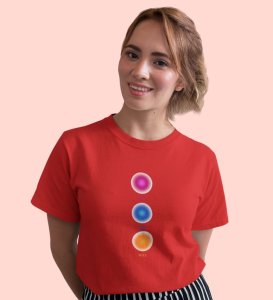 Balanced Life Red Round Neck Cotton Half Sleeved Women T-Shirt with Printed Graphics