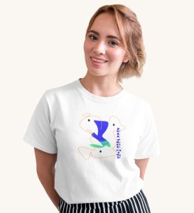 Freedom Of Mind White Round Neck Cotton Half Sleeved Women T-Shirt with Printed Graphics