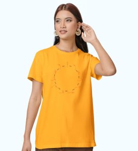 Just Breathe Yellow Round Neck Cotton Half Sleeved Women T-Shirt with Printed Graphics