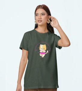 Song Of The Soul Green Round Neck Cotton Half Sleeved Women T-Shirt with Printed Graphics