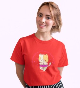 Song Of The Soul Red Round Neck Cotton Half Sleeved Women T-Shirt with Printed Graphics