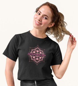 The Space To Grow Black Round Neck Cotton Half Sleeved WomenT-Shirt with Printed Graphics