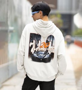 Italian Elegance Meets Raw Power  Luxury Supercar Printed White Hoodie for Men