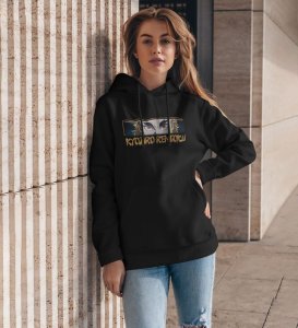 Eyes of Intensity Ignite the Flame Cotton Black Hoodie for Women