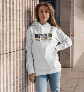 Eyes of Intensity Ignite the Flame Cotton White Hoodie for Women