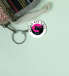 Mystical Kitty Night Theme Printed Round Keychain Pack of 2