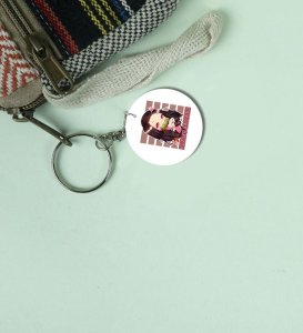 Vibrant Cute Character Drawing Printed Round Keychain Pack of 2