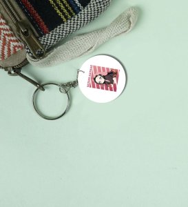 Sweet Illustrated Anime Girl Art Printed Round Keychain Pack of 2