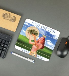 Golden Gratitude Angel Printed Mousepad