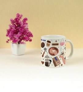 Funky Coffee Beans and Steam Vibe Printed Coffee Mug 250ml