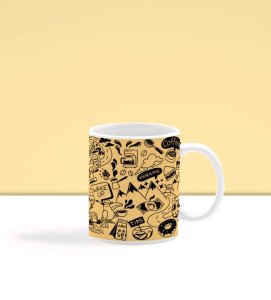 Morning Sip with Sketch Style Elements Printed Coffee Mug 250ml