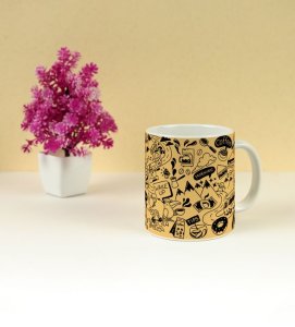 Morning Sip with Sketch Style Elements Printed Coffee Mug 250ml