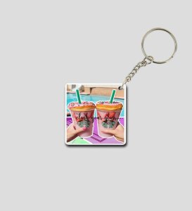 Handcrafted Colorful Beverage Art Printed Keychain Pack of 2