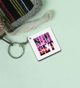 Sunset and Palms in Urban Typography Printed Keychain Pack of 2