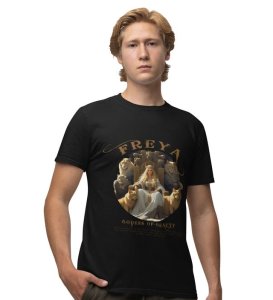 Goddess of War and Love: Power in Beauty's Form Graphic Printed Black T-Shirt for Men