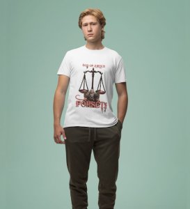 Voice of Balance: Keeper of Sacred Justice Graphic Printed White T-Shirt for Men