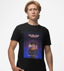 Cyber Crush: Midnight Talk Graphic Printed Black T-Shirt