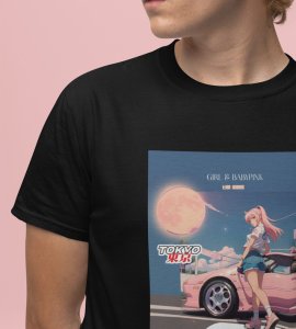 Urban Pulse: Girl Racer Tokyo Graphic Printed Black T-Shirt