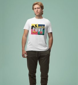 Legacy of Forts, Spice of Misal: Pune's Cultural Fire Graphic Printed White T-Shirt for Men
