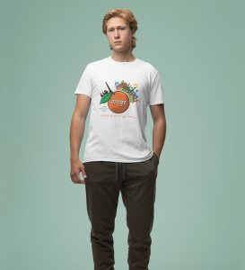 Orange City & Temple Tranquility: Nagpur's Divine Spirit Graphic Printed White T-Shirt for Men