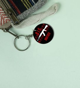 Bold Rifle Graphic With Chinese Element Symbols Printed Round Keychain Pack of 2