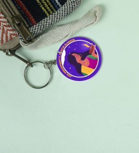 Woman with Diya Under Starry Sky Artwork Printed Round Keychain Pack of 2