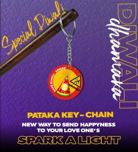 "Celebrate the Festival of Lights with the Pataka Keychain - Printed Round Keychain Pack of 2"