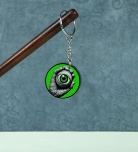 Alien Eyeball Held By Creepy Wrapped Hand Printed Round Keychain Pack of 2