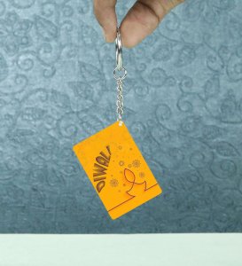 Traditional Diya Lights and Temple Design Printed Keychain Pack of 2